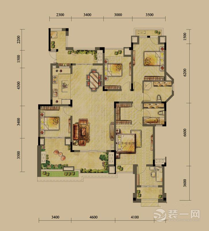 华浔品味装饰 龙湖原著 110平 四居室 造价16万 新中式 户型图