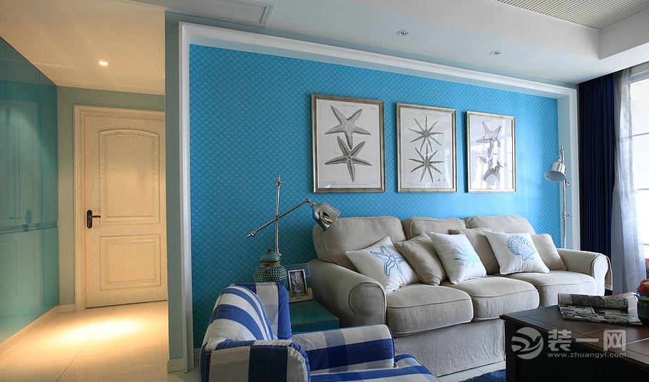 武汉长航蓝晶绿洲美居113平三居室现代简约风格装修客厅