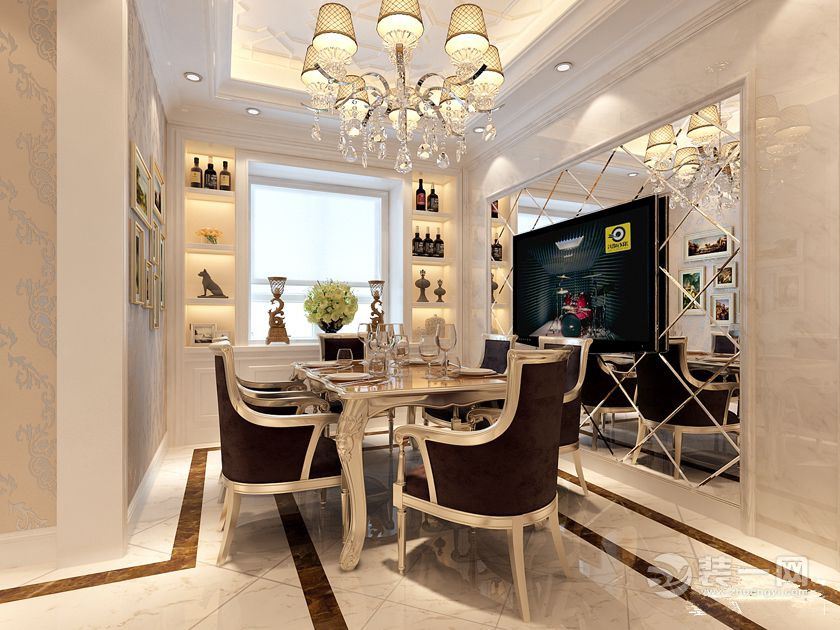 武汉佳兆业广场天御三居室137平欧式风格装修案例餐厅实景图