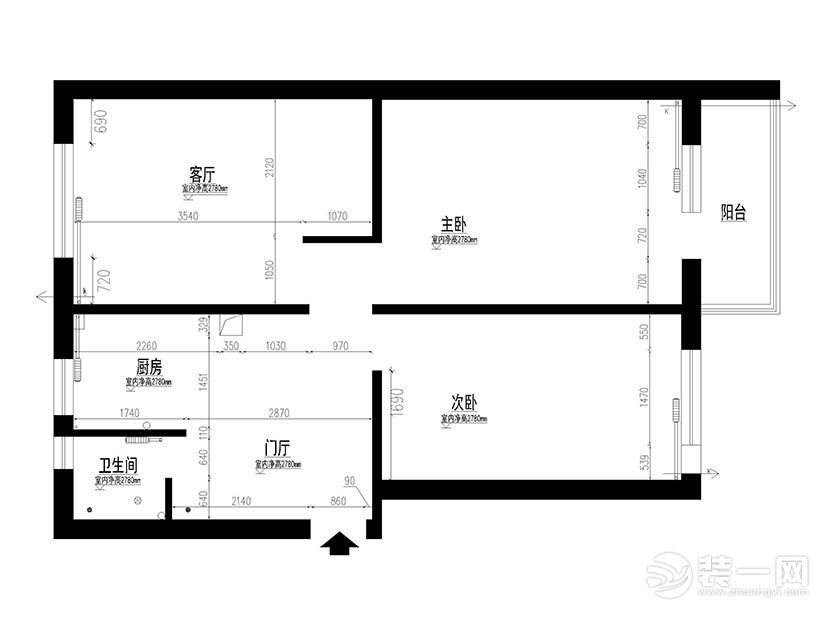 武汉汇悦天地三期二居室88平欧式乡村 原始框架图