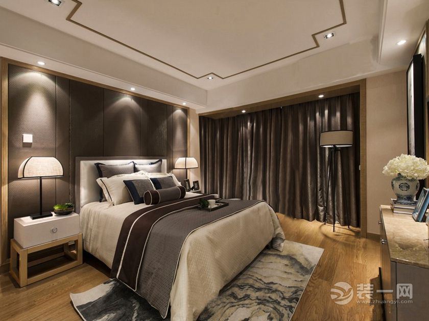 武汉国际公馆138平三居室中式风格装修卧室实景图