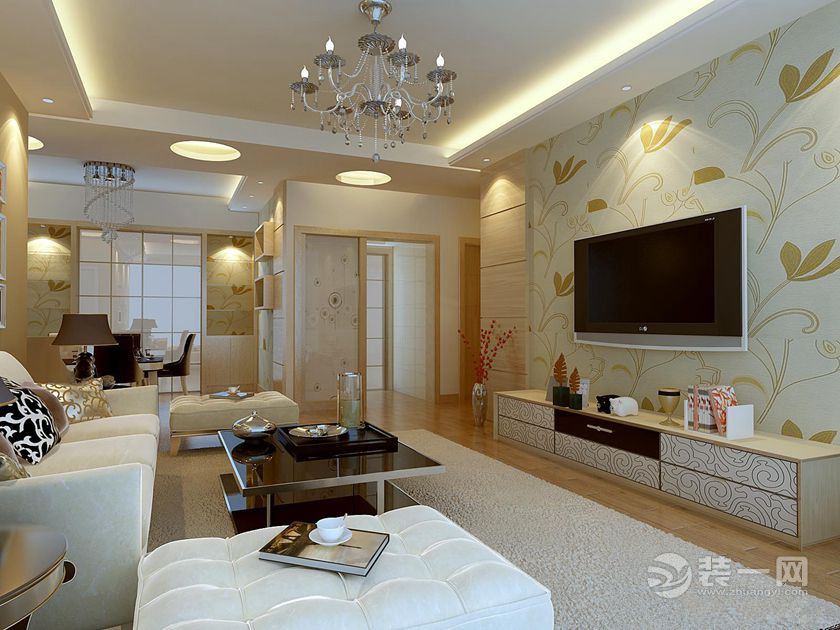 武汉新力金沙湾三居室127平现代简约风格客厅实景图
