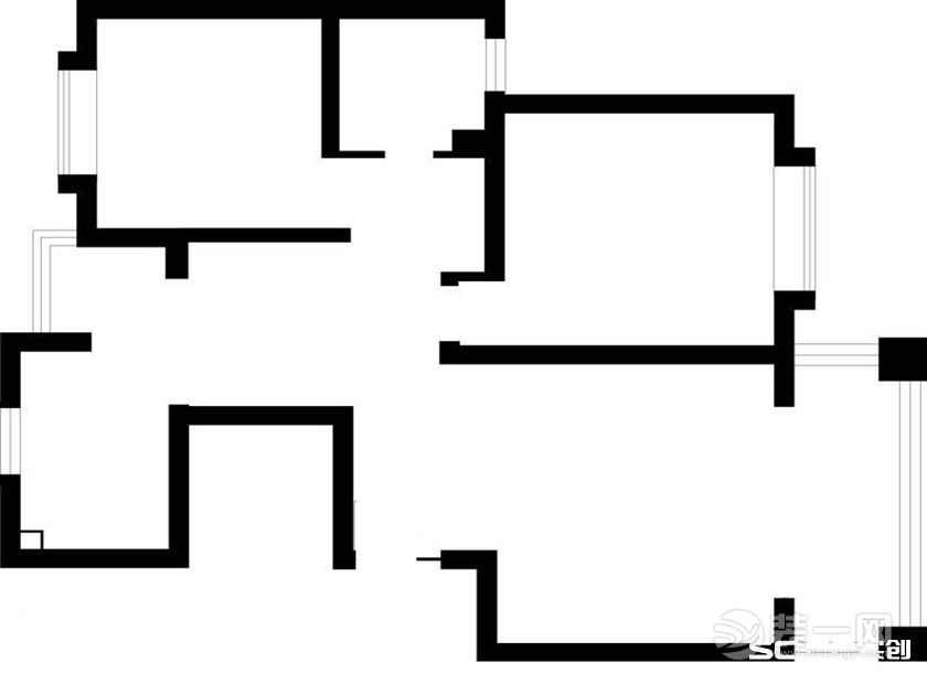 武汉新力金沙湾三居室127平现代简约风格原始框架图
