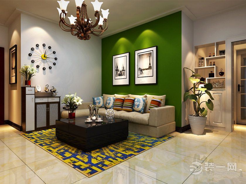 武汉天纵半岛蓝湾84平二居室混搭风格装修沙发背景墙