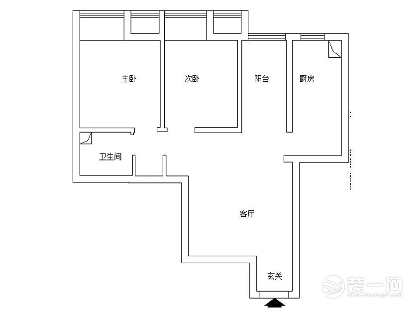 武汉天纵半岛蓝湾84平二居室混搭风格装修原始框架图