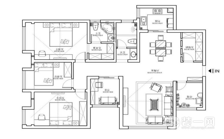 武汉长江紫都140平四居室现代简约风格装修平面布置图