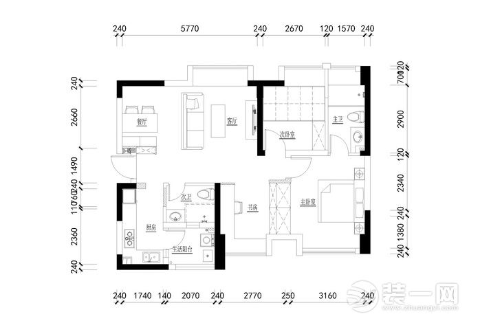 武汉万博玖珑湾混搭三居室138平装修案例解析平面布置图