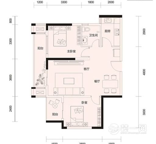 武汉越秀逸府二居室98平现代简约装修风格平面布置图