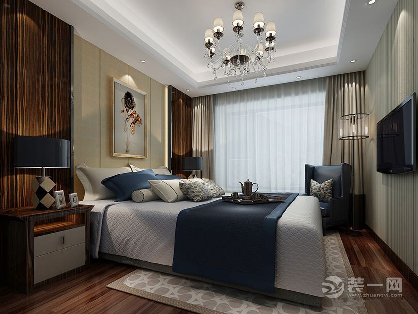 武汉现代天外天小镇119平三居室现代简约风格装修卧室效果图