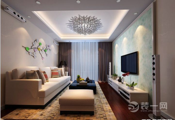 武汉泰和新城104平三居室现代简约风格装修客厅实景图