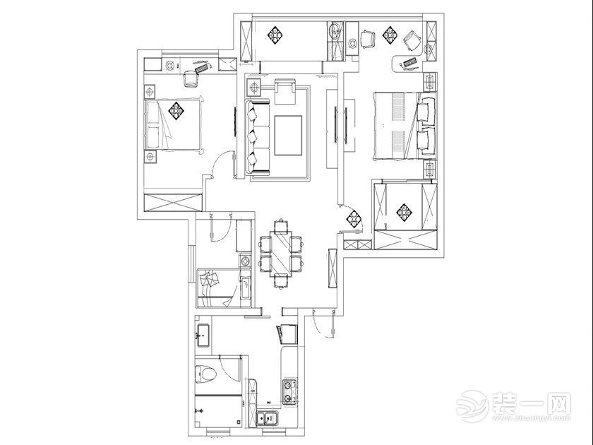 武汉泰和新城104平三居室现代简约风格装修平面布置图