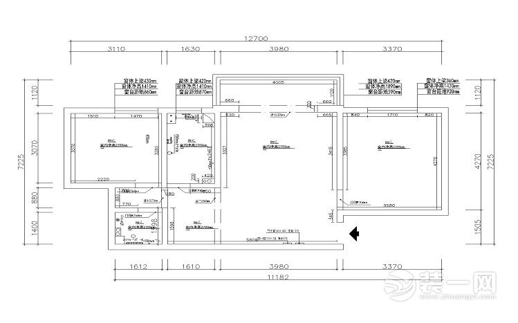 武汉明珠家园97平二居室现代简约风原始框架图