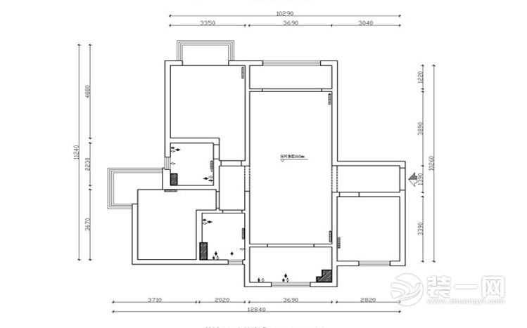 武汉天宇万象国际三居室129平田园风格原始框架图