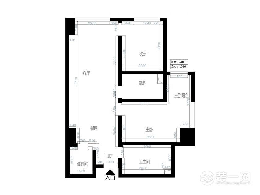 武汉天纵御府90平米二居室现代美式风格原始框架图