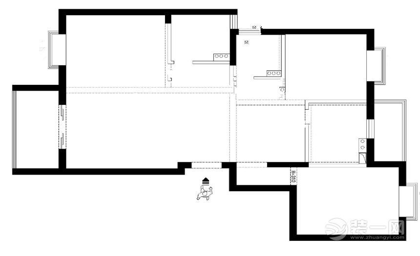 武汉美好名流汇120平三居室美式风格装修原始框架图