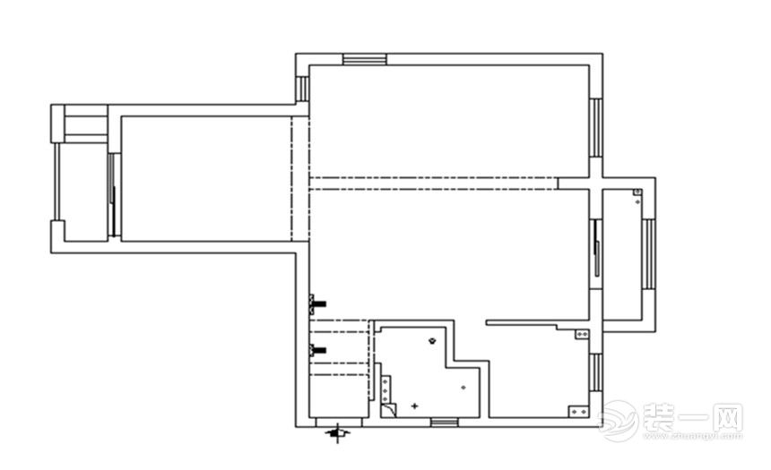 武汉三和剑桥城125平三居室简欧风格原始框架图