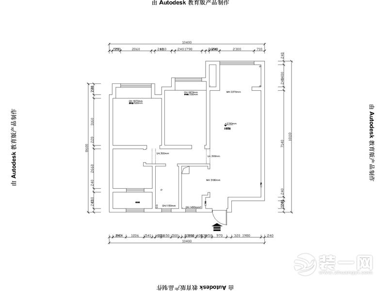 武汉橡树湾119平三居室现代简约 原始框架图