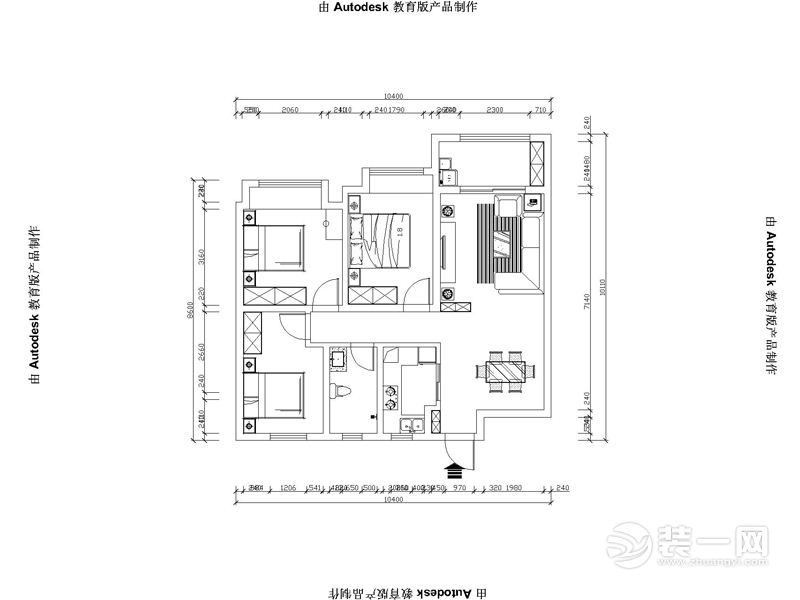 武汉橡树湾119平三居室现代简约 平面布置图
