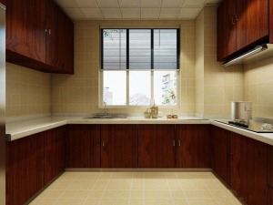 武汉国博新城三居室140平新中式装修厨房实景图