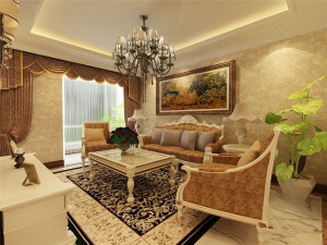 武汉名都家苑148平三居室欧式风格装修客厅效果图