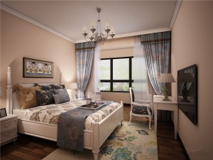 武汉中南欢乐汇二居室98平美式装修风格 卧室实景图