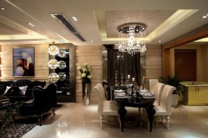 武汉华侨城原岸220平欧式风格装修餐厅实景图