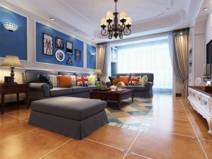 武汉国际城三居148平地中海风格装修沙发背景墙