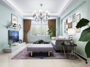 武汉金座雅园80平二居室美式风格客厅效果图