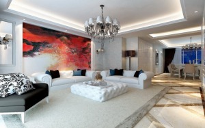 武汉长江紫都140平四居室现代简约风格装修沙发背景墙