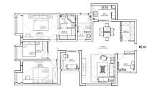 武汉长江紫都140平四居室现代简约风格装修平面布置图