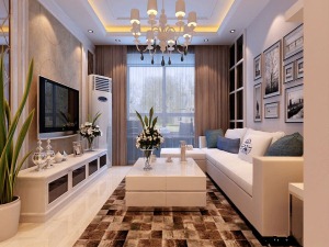 武汉天纵半岛蓝湾90平三居室现代简约风格客厅实景图