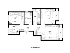 武汉天纵半岛蓝湾90平三居室现代简约风格平面布置图