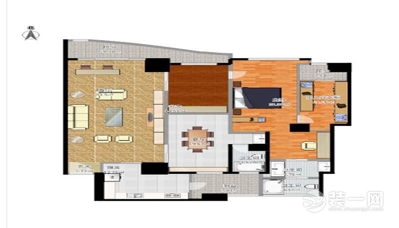 南昌莱蒙都会142三居室现代风格户型图