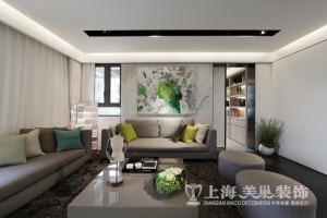 美巢龙之光·国际中心109平三居室现代简约风格装修效果图---沙发背景墙装修案例设计