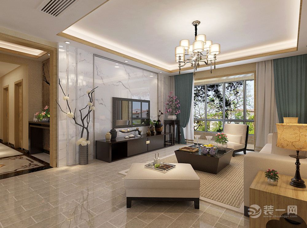 白桦林居170平米新中式风格客厅设计