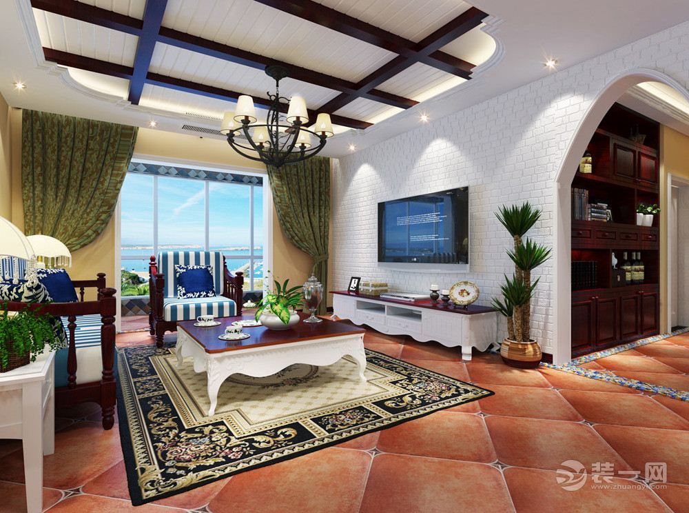 天朗蔚蓝观园180平米地中海风格客厅设计