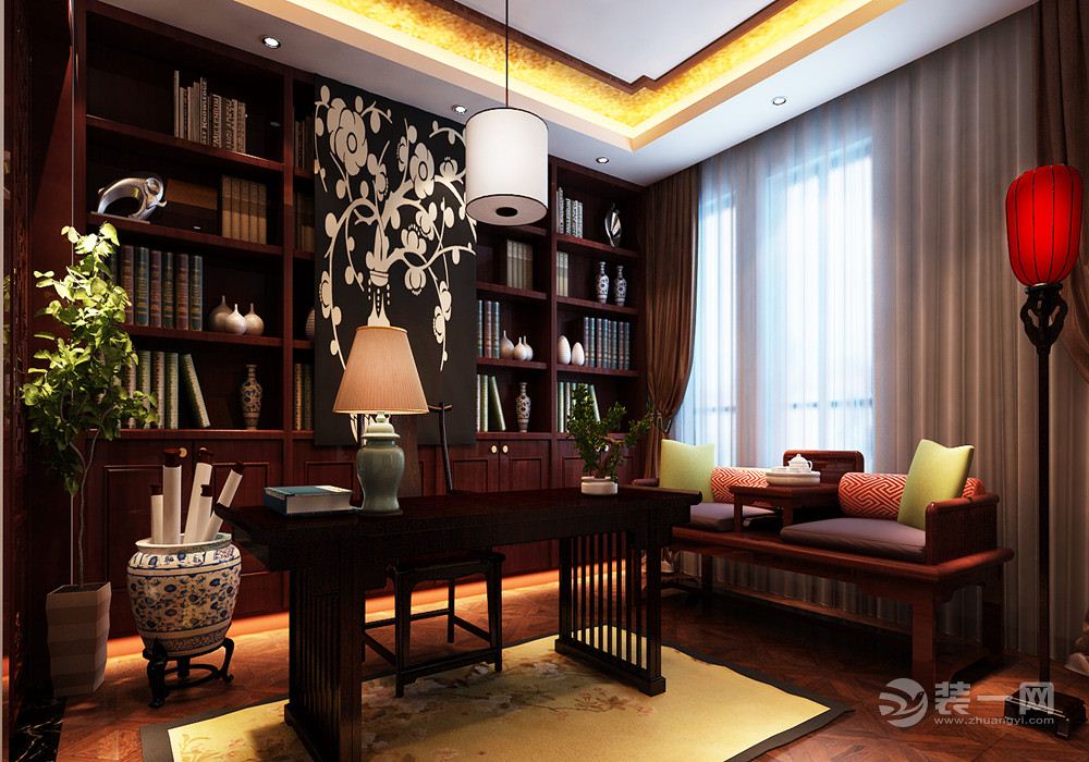 金叶新城150平米现代中式风格书房设计