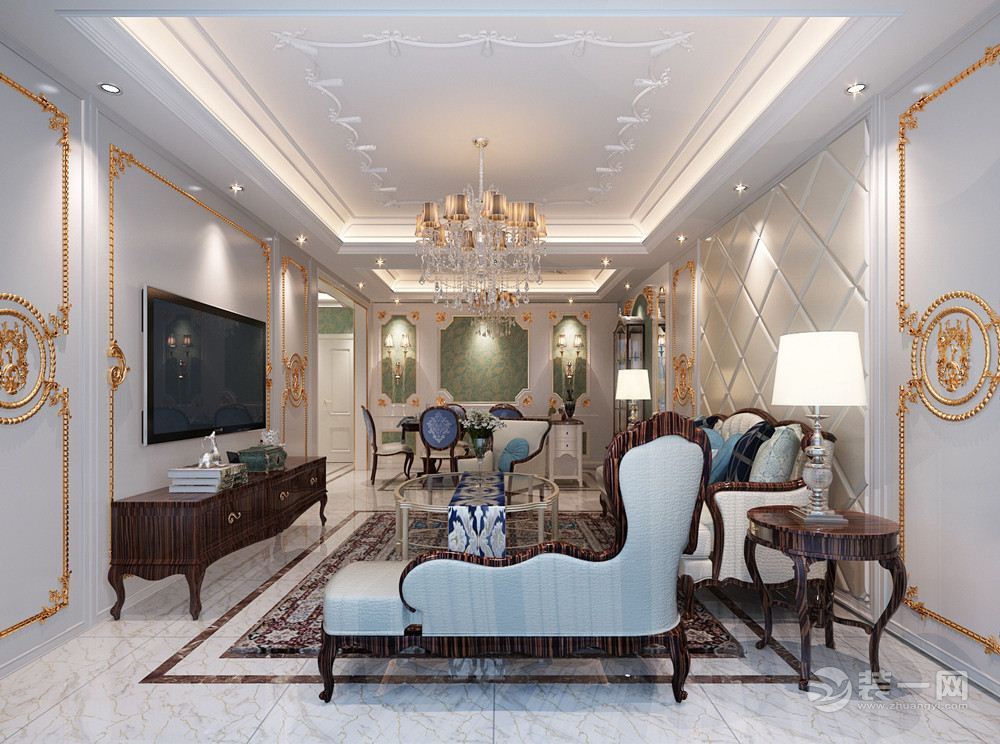 紫薇曲江意境130平米古典法式风格客厅设计