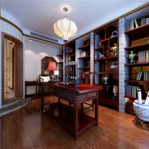 海珀香庭180平米中式风格书房设计