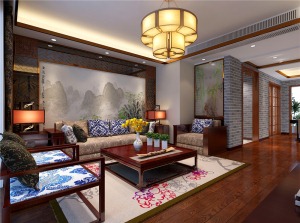 海珀香庭180平米中式风格客厅设计