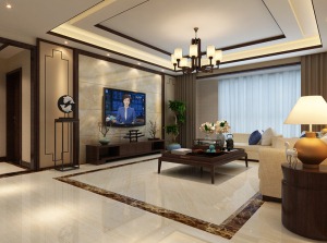 金地芙蓉世家190平米新中式風格電視墻設計