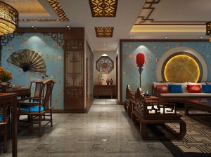 中天锦庭150平米现代中式风格客餐厅设计