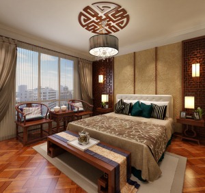天朗·蔚蓝悦城140平米现代中式风格卧室设计