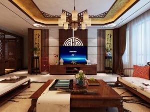 金叶新城150平米现代中式风格电视墙设计