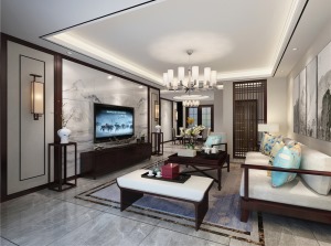 中铁西派国际160平米新中式风格 客厅