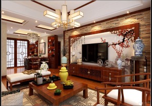 蚌埠天湖国际新中式三房装饰效果图