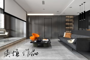 现代黑白灰风格，客厅整体采用的无主灯设计