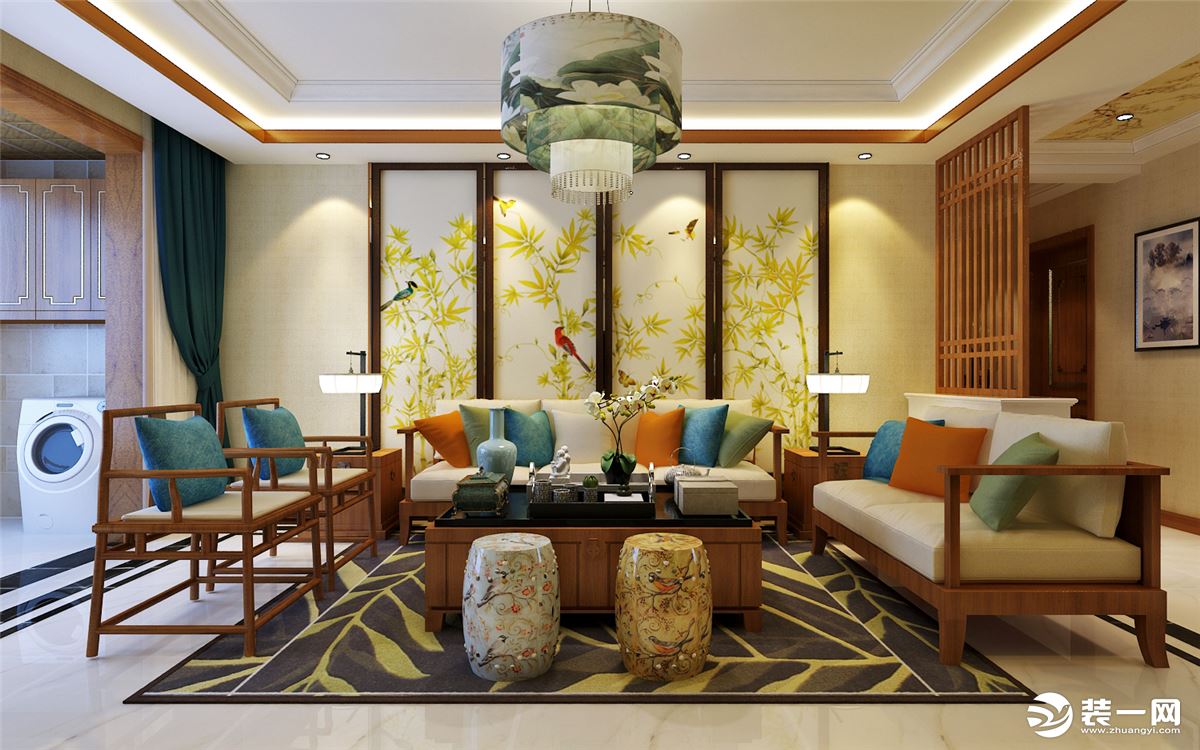中式风格客厅沙发背景墙装修效果图