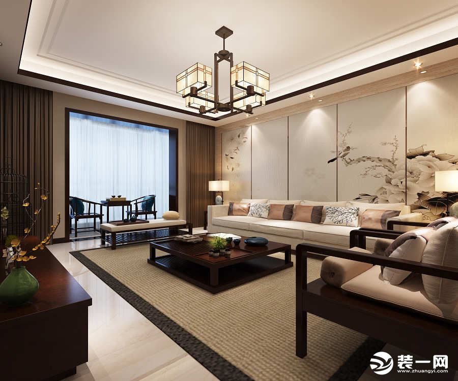 九锦台246平米新中式风格 客厅沙发墙