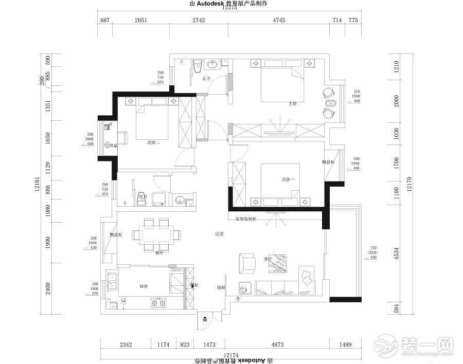 水岸东方145平米户型图 平面布置图